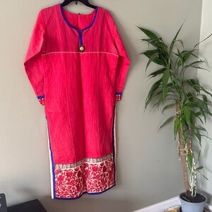 🌸Women’s Vibrant Red and Blue Long Sleeve Dress